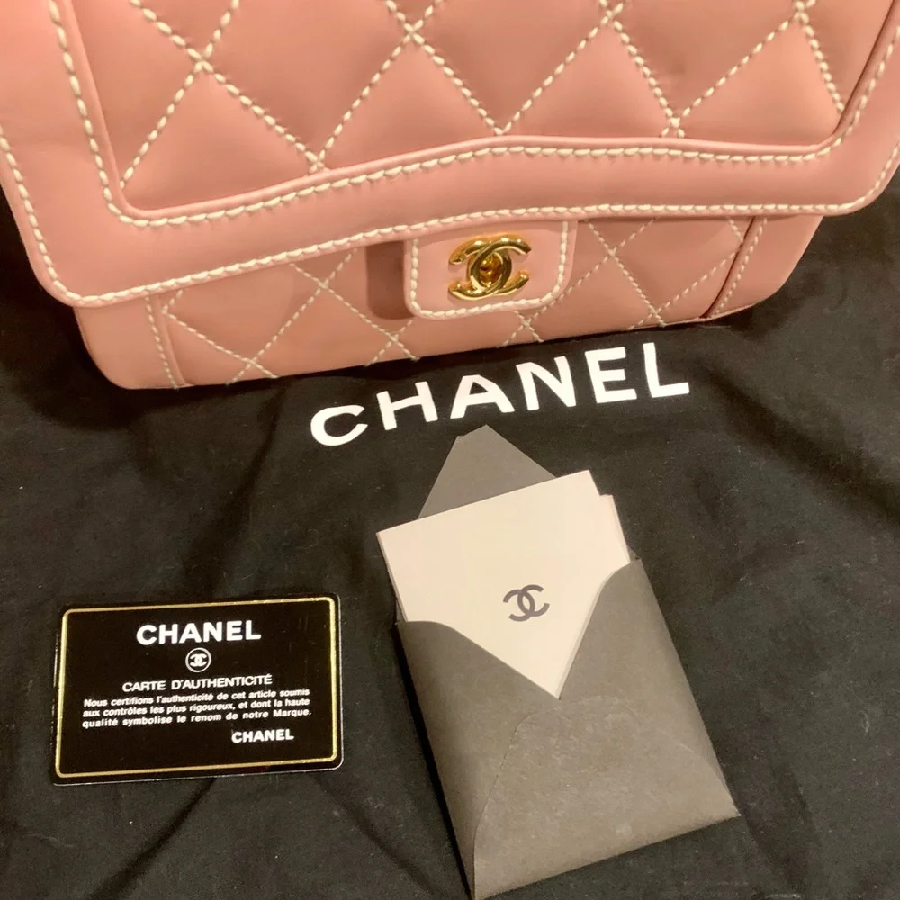 Rare Vintage Chanel Mauve Pink Surpique Top-Handle Flap Bag - Picture 10 of 11